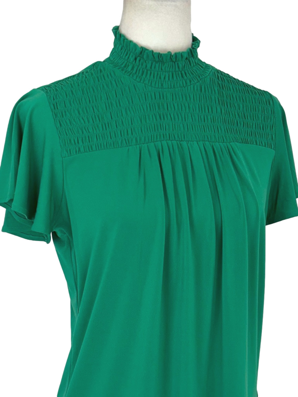 Adrianna Papell green smocked blouse